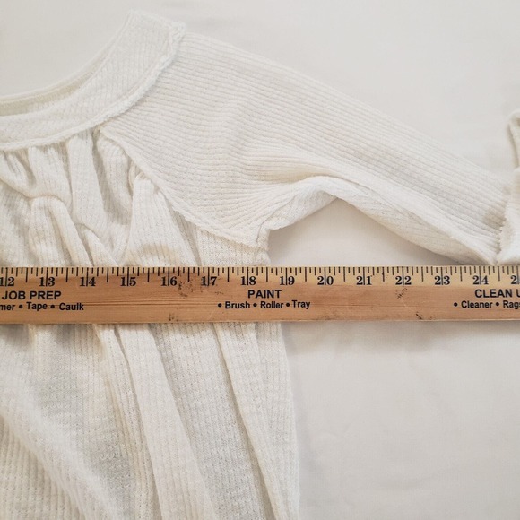 We The Free Womens Long Sleeve Waffle Knit Top Three Button Henley White Sz S - Picture 3 of 10